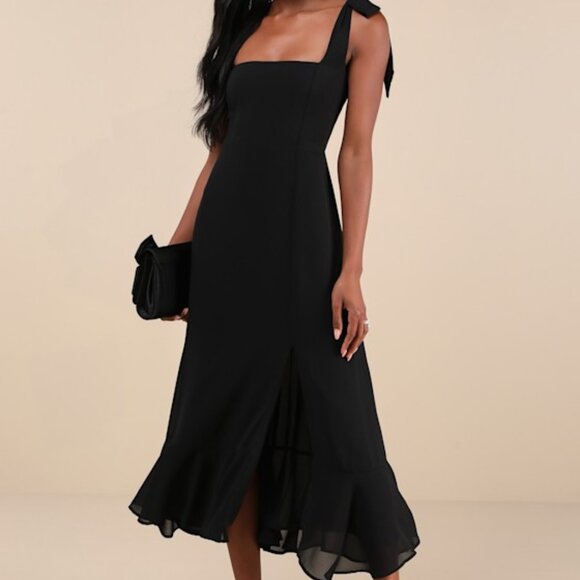 Lulus Summer Invite Black Tie-strap Tiered Midi Dress - Size XL - Picture 1 of 1